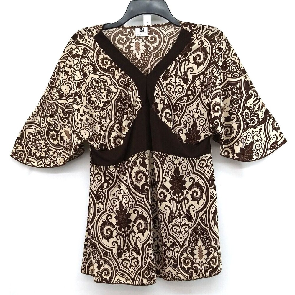 International Newport Group Blouse Womens Medium Brown Short Flared Sleeve Top